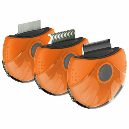 PETPURIFIERS Axler Triple Rotating Rake Deshedder & Dematting Grooming Pet Comb, Orange - One Size PE2640413